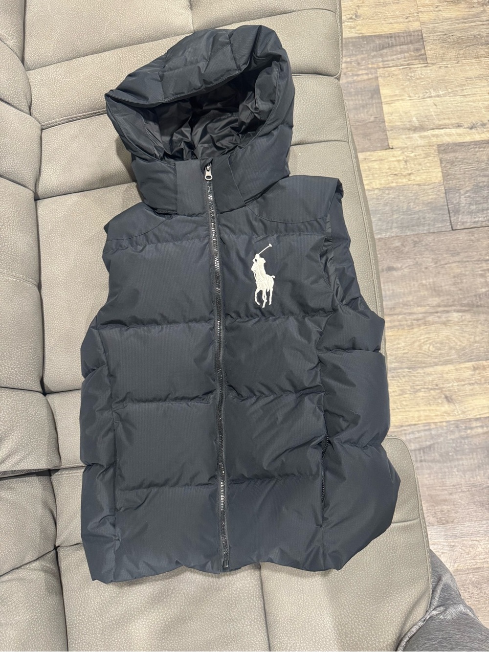 Polo by Ralph Lauren Kids Black Hooded Puffer Vest with White Logo